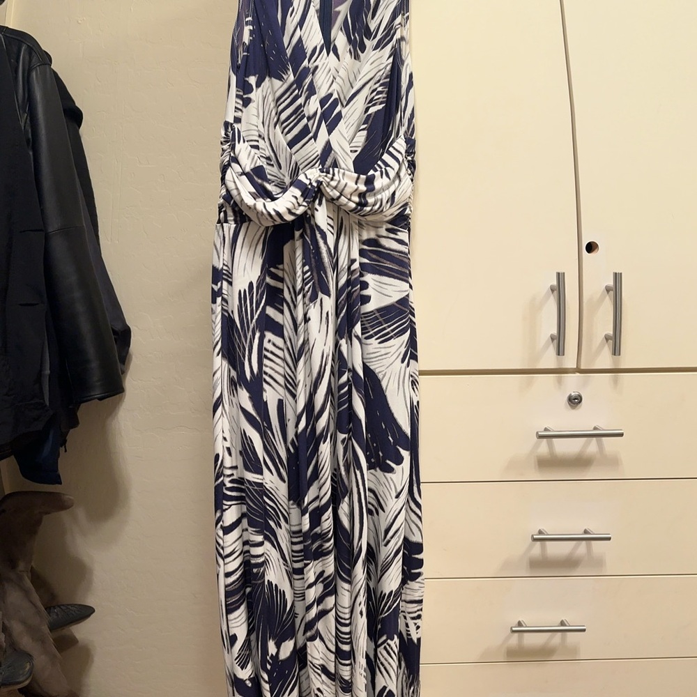 Purple and White Tropical Leaf Print Dress